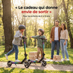 Trottinette électrique pour enfant REVO MiniPulse 16 – 6 à 12 ans – 5/10/16 km/h – Autonomie 9 km – Double suspension – Bluetooth et LED