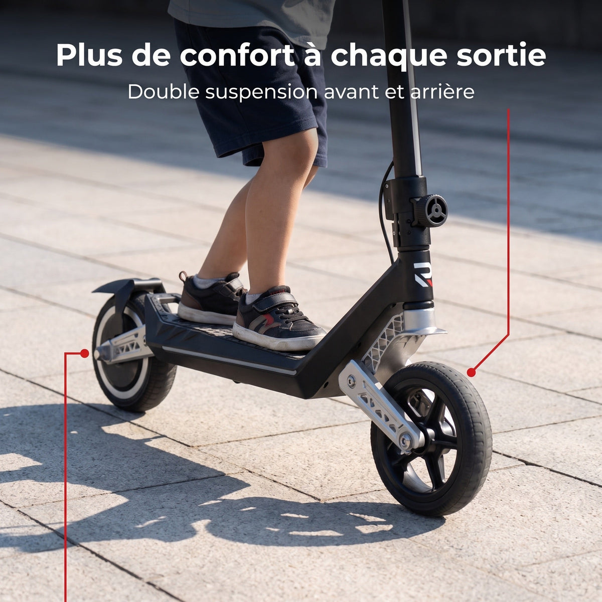 Trottinette électrique pour enfant REVO MiniPulse 16 – 6 à 12 ans – 5/10/16 km/h – Autonomie 9 km – Double suspension – Bluetooth et LED