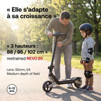 Trottinette électrique pour enfant REVO MiniPulse 16 – 6 à 12 ans – 5/10/16 km/h – Autonomie 9 km – Double suspension – Bluetooth et LED