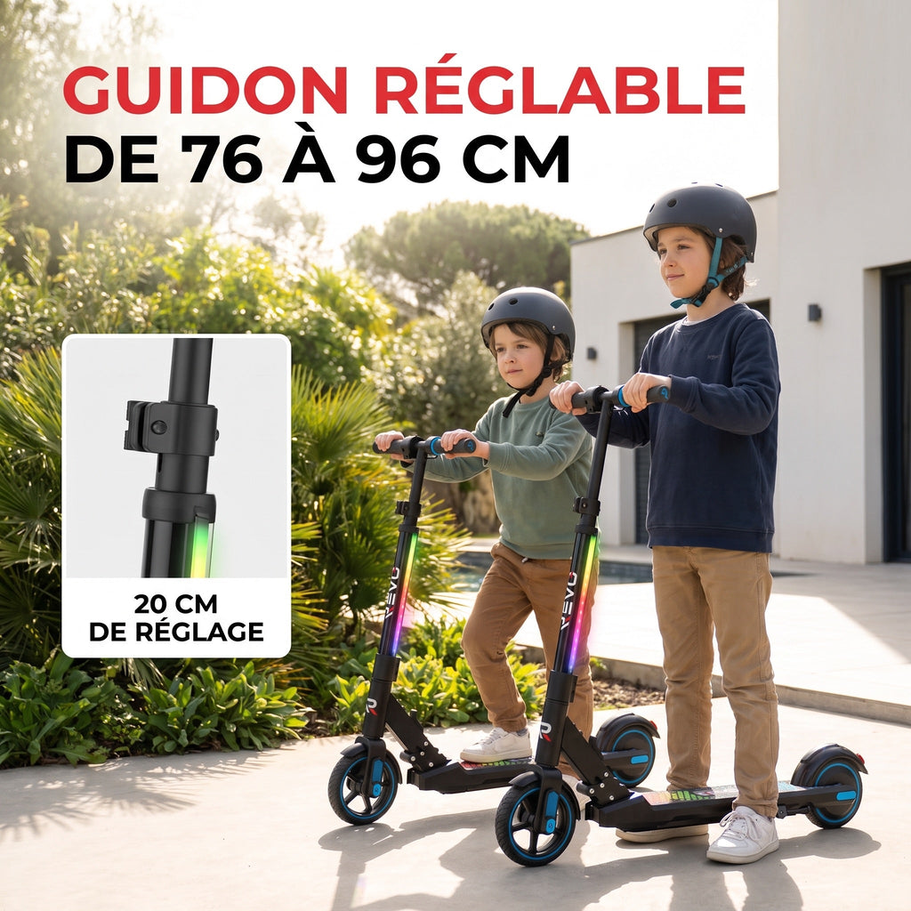 Trottinette électrique enfant REVO Spark 15 – 150 W – 3 vitesses – Jusqu'à 15 km/h – Autonomie 8 km