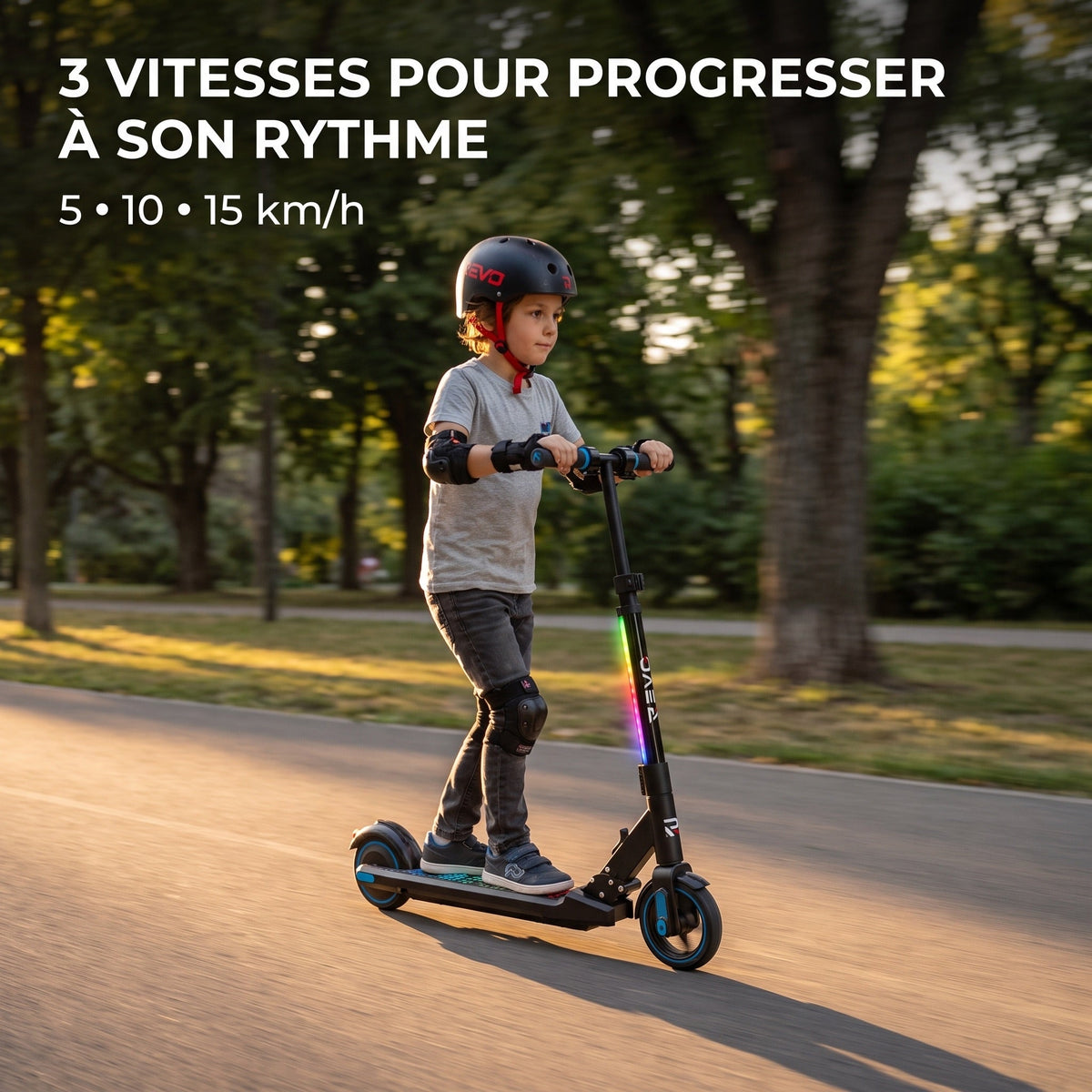 Trottinette électrique enfant REVO Spark 15 – 150 W – 3 vitesses – Jusqu'à 15 km/h – Autonomie 8 km