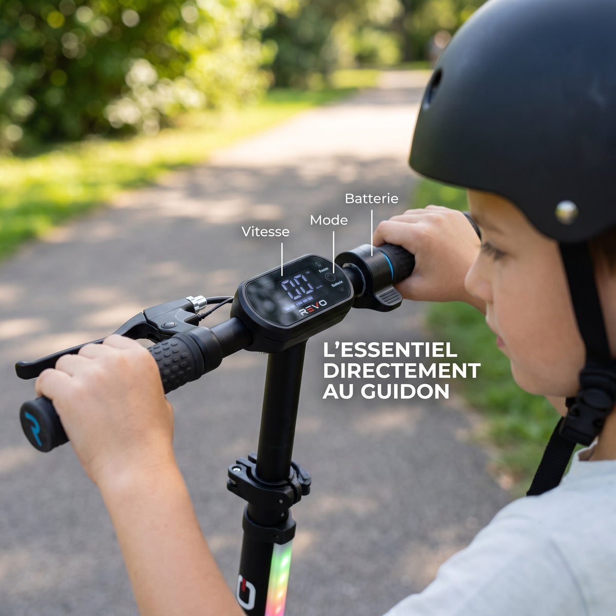 Trottinette électrique enfant REVO Spark 15 – 150 W – 3 vitesses – Jusqu'à 15 km/h – Autonomie 8 km