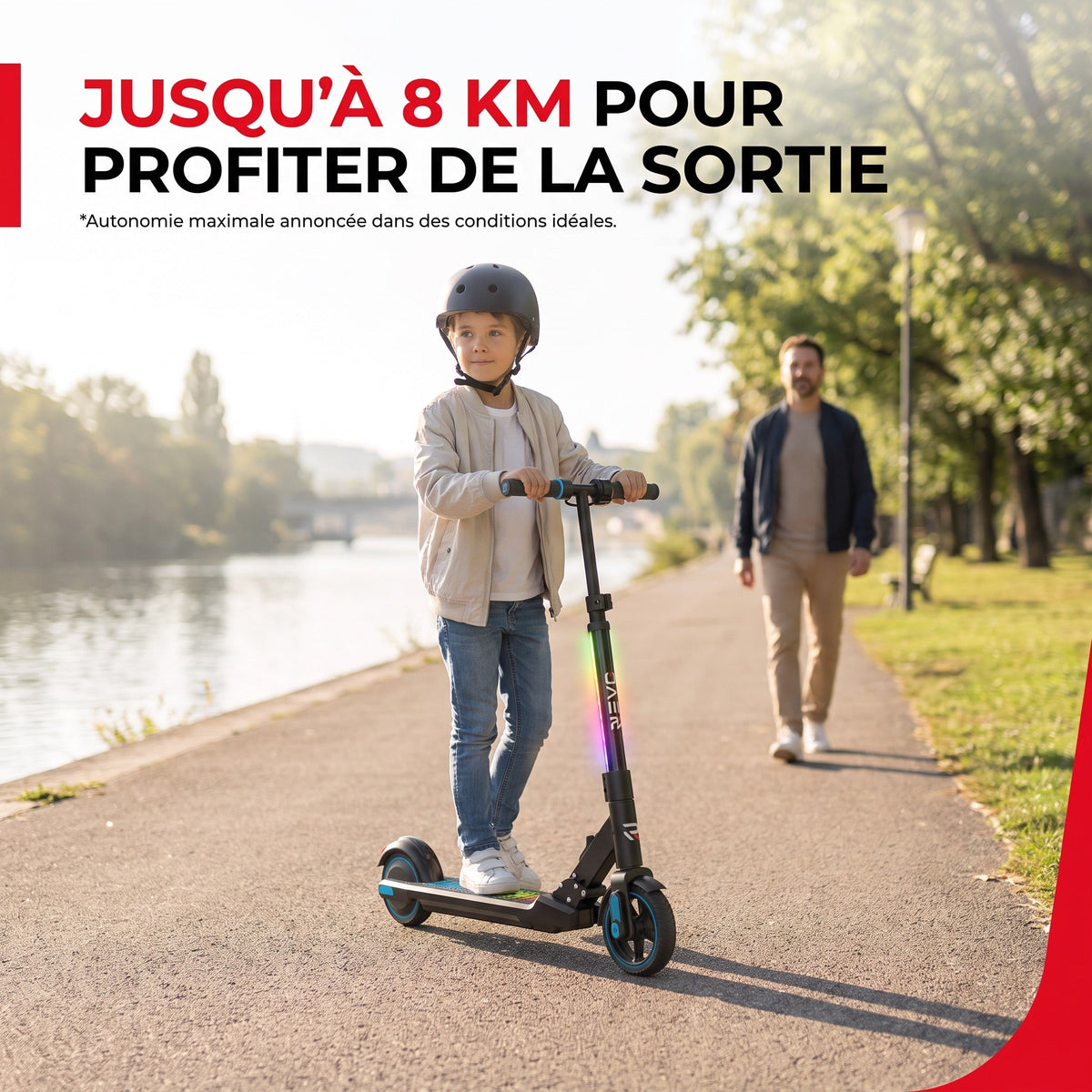 Trottinette électrique enfant REVO Spark 15 – 150 W – 3 vitesses – Jusqu'à 15 km/h – Autonomie 8 km
