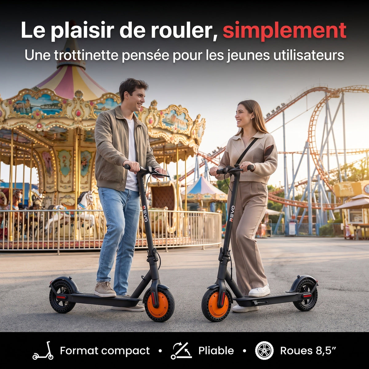Trottinette électrique REVO Sprinty 350 – Moteur 350 W – Roues 8,5″ – Pliable – Éclairage LED