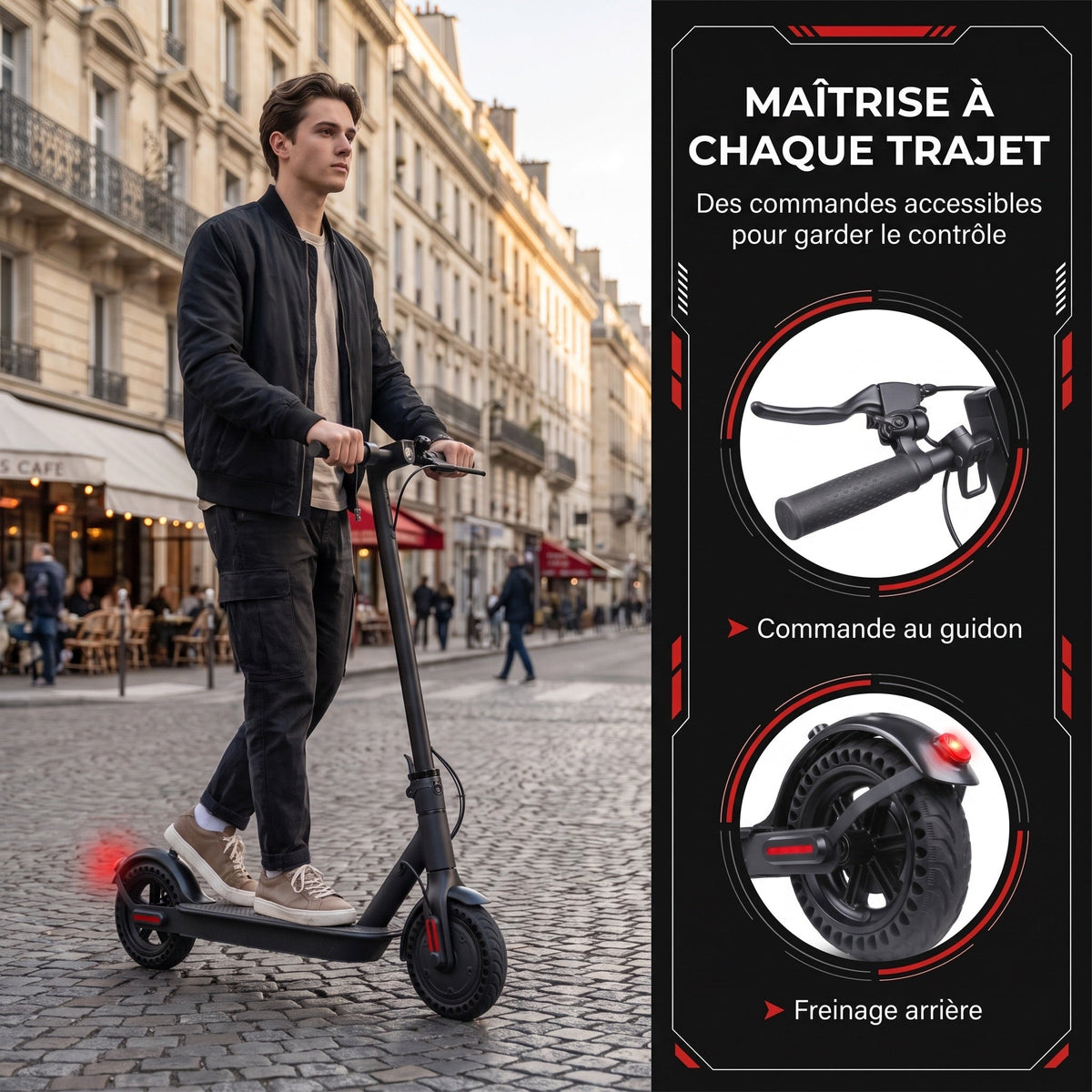 Trottinette électrique REVO Sprinty 350 – Moteur 350 W – Roues 8,5″ – Pliable – Éclairage LED