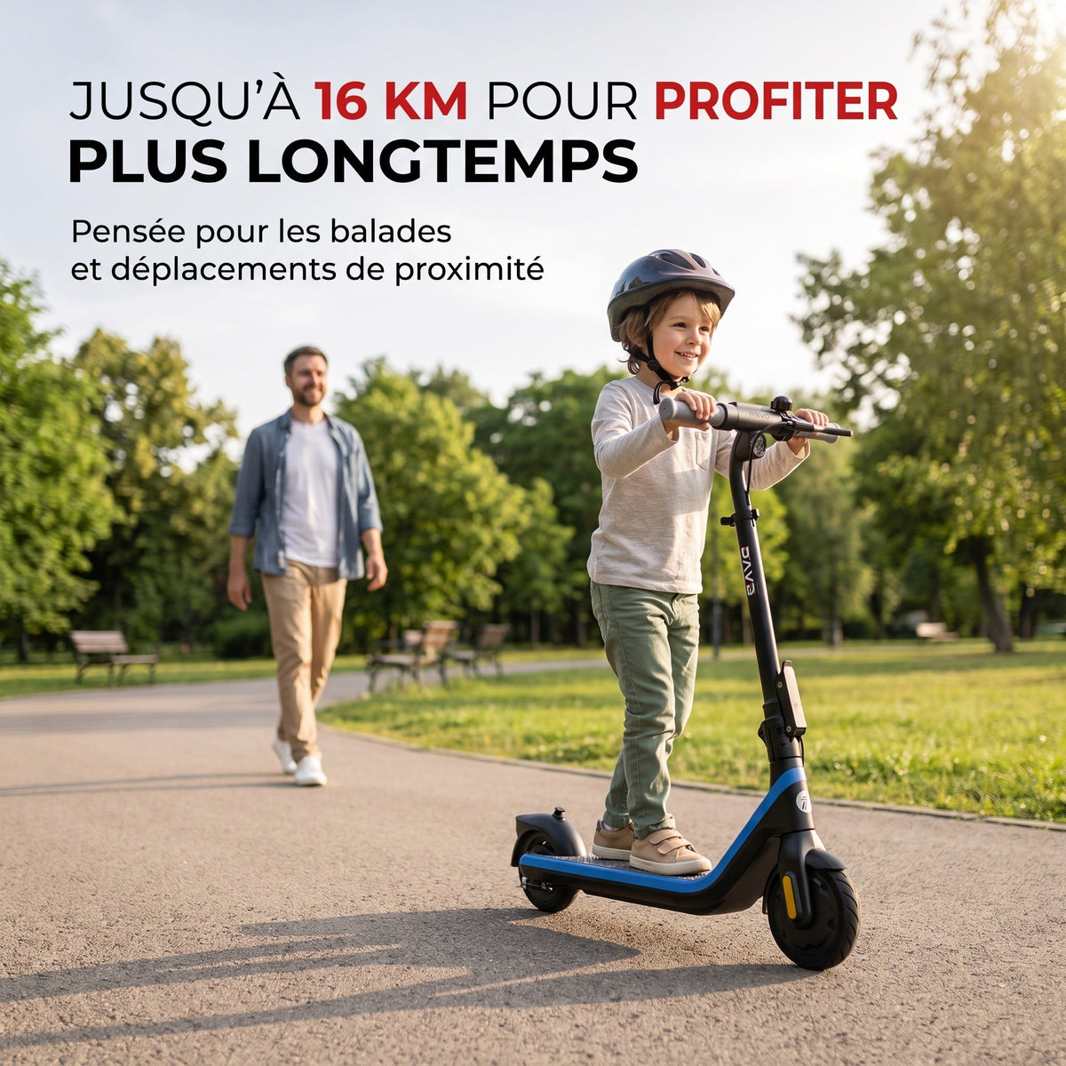 Trottinette électrique pour enfant REVO Kinetik 16 – Jusqu’à 16 km/h – Autonomie jusqu’à 16 km – 3 modes de conduite – Guidon réglable