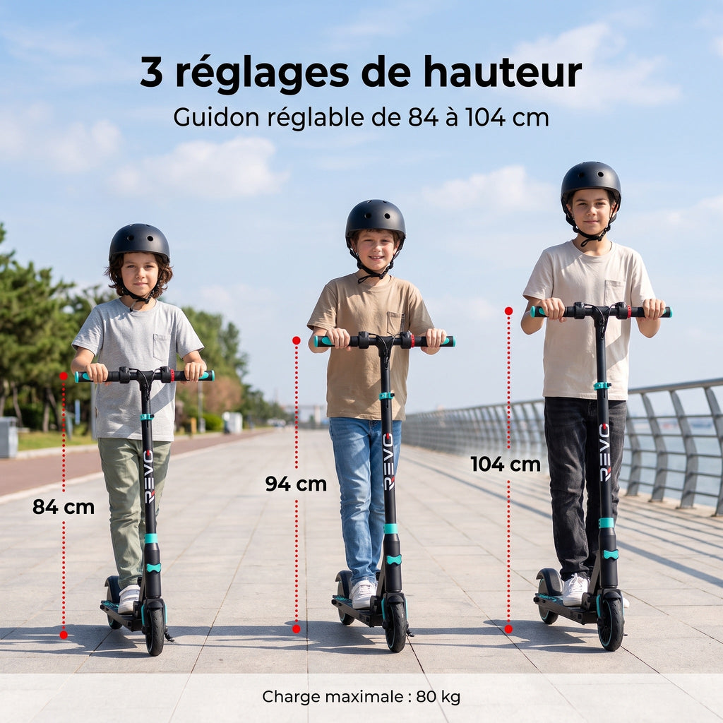 Trottinette électrique pour enfant REVO MiniRide 250 – 250 W – Jusqu’à 20 km/h – Autonomie jusqu’à 16 km – Pliable