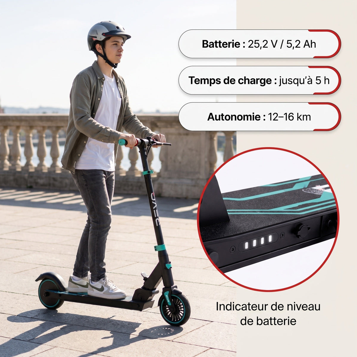 Trottinette électrique pour enfant REVO MiniRide 250 – 250 W – Jusqu’à 20 km/h – Autonomie jusqu’à 16 km – Pliable