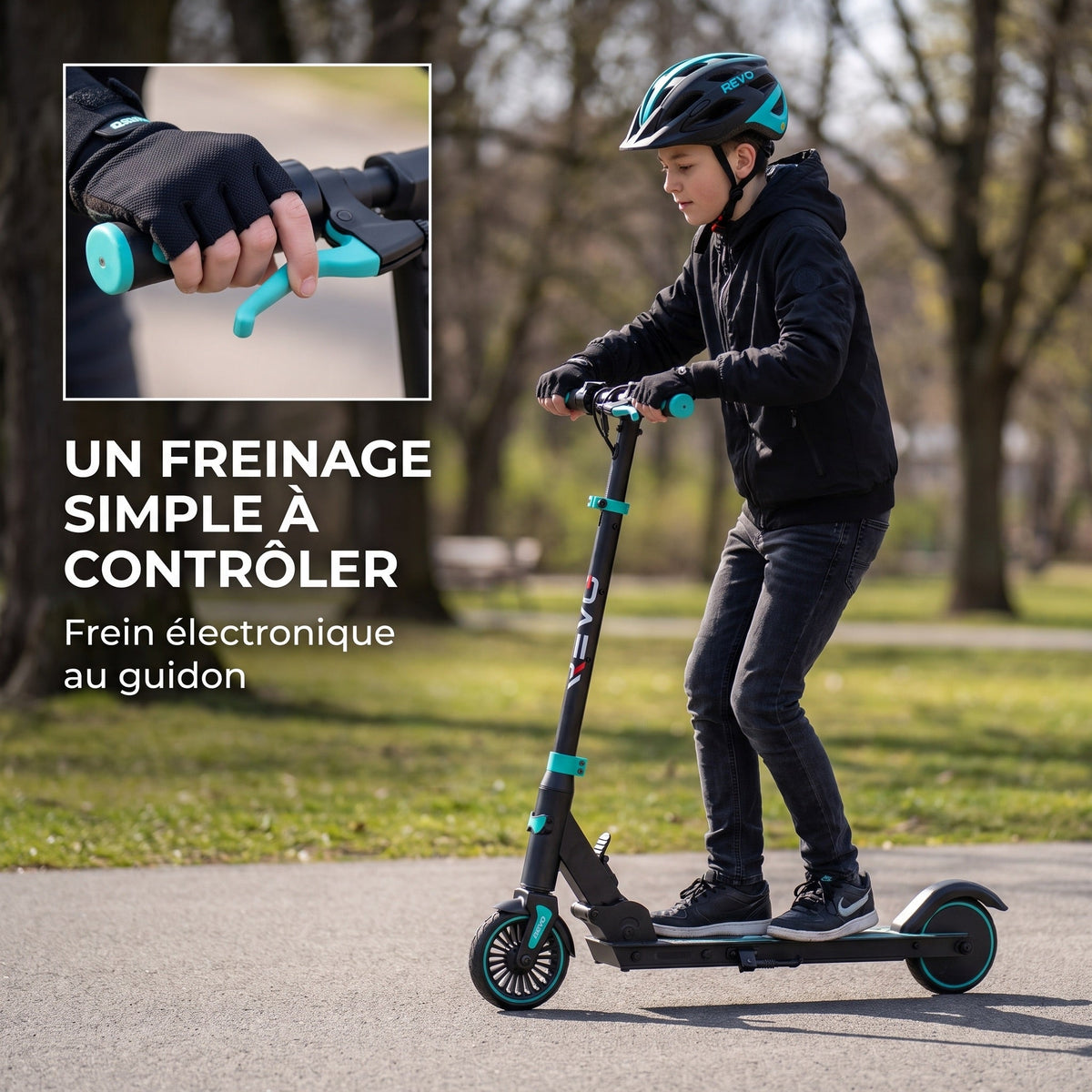 Trottinette électrique pour enfant REVO MiniRide 250 – 250 W – Jusqu’à 20 km/h – Autonomie jusqu’à 16 km – Pliable
