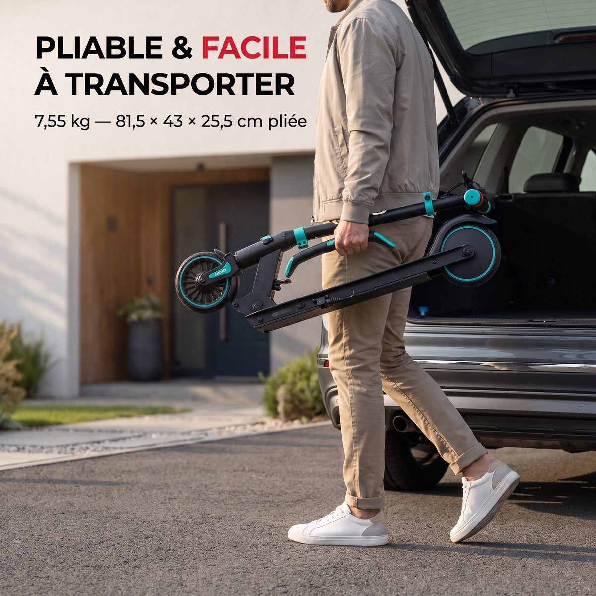 Trottinette électrique pour enfant REVO MiniRide 250 – 250 W – Jusqu’à 20 km/h – Autonomie jusqu’à 16 km – Pliable