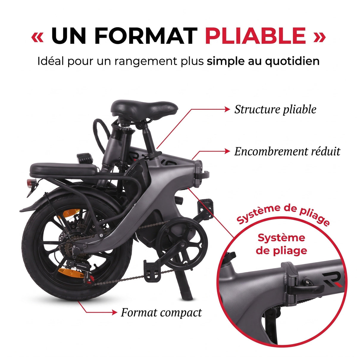 Draisienne électrique pliable REVO Velix 16 – Roues 16" – Batterie amovible 10,4 Ah – Freins à disque avant & arrière