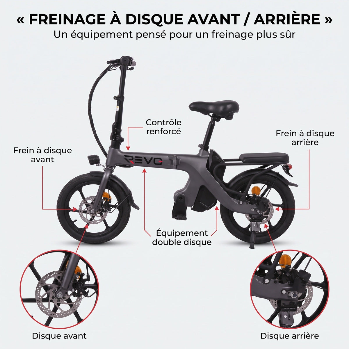Draisienne électrique pliable REVO Velix 16 – Roues 16" – Batterie amovible 10,4 Ah – Freins à disque avant & arrière