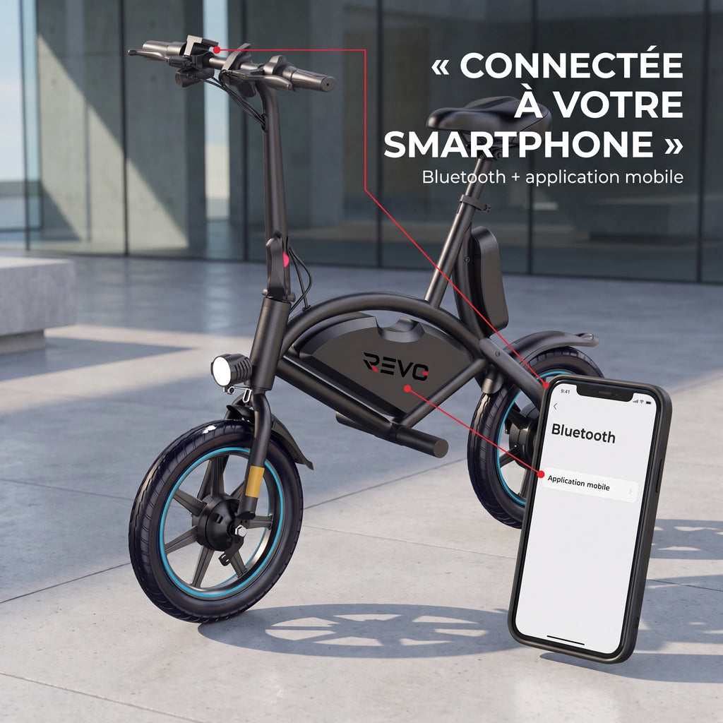 Draisienne électrique REVO UrbanRide 14 – 350 W – 25 km/h – Roues 14" – Bluetooth – Pliable