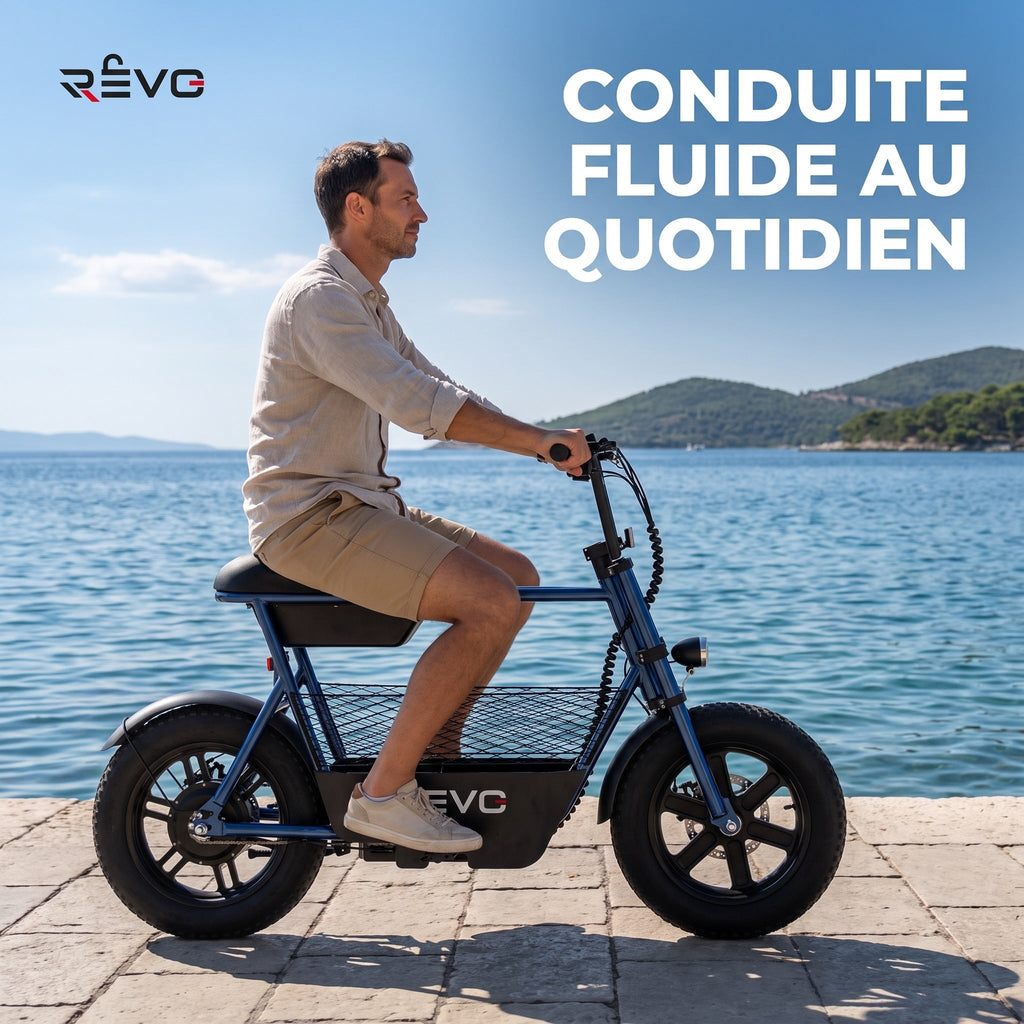 Draisienne électrique REVO Helix 16 – 400 W – Autonomie jusqu’à 30 km – Roues Fat 16" – Double frein à disque