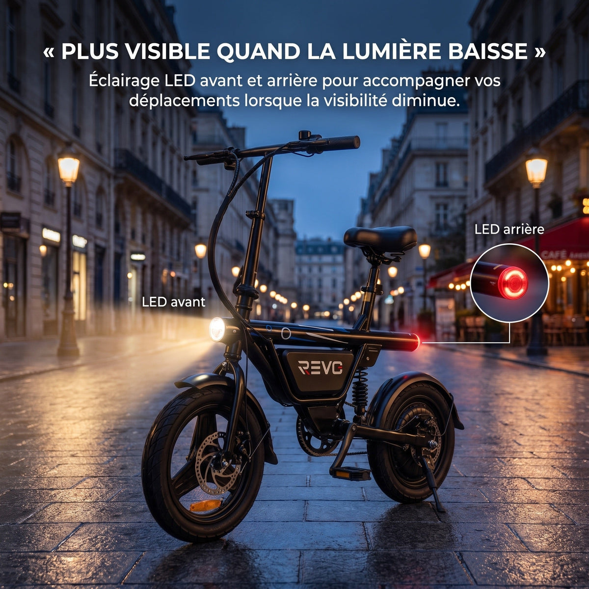 Draisienne électrique pliable REVO Foldix 14 – 250 W – Batterie 36 V 12 Ah – Autonomie jusqu’à 50 km – Application – Roues 14"