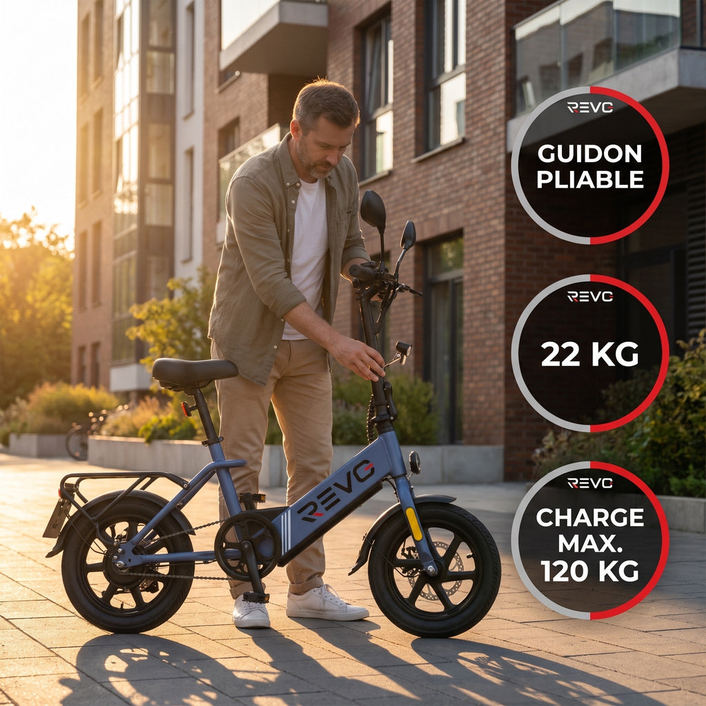 Draisienne électrique REVO Nexo 14 – Pneus 14" – Double frein à disque – Pliable – Charge 120 kg
