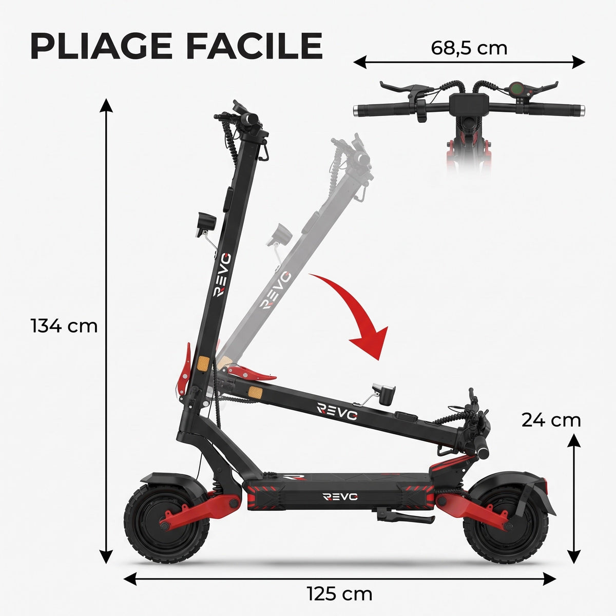Trottinette électrique REVO Apex X2 – 2 × 1800 W – Batterie 52 V 23,4 Ah – Pneus 10″ tubeless – Double suspension – App & NFC