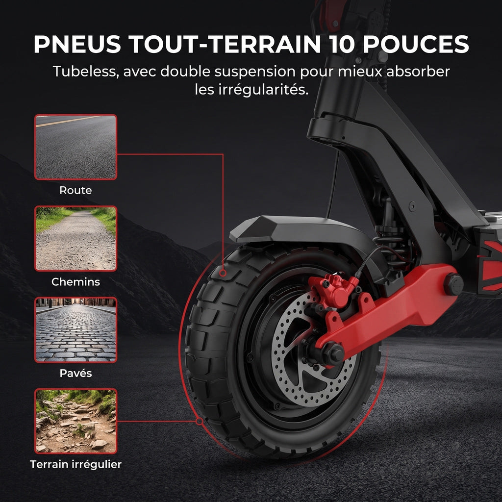Trottinette électrique REVO Apex X2 – 2 × 1800 W – Batterie 52 V 23,4 Ah – Pneus 10″ tubeless – Double suspension – App & NFC