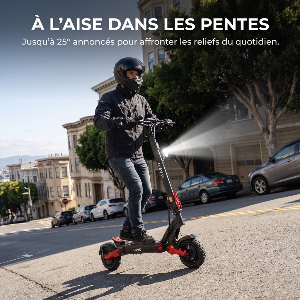 Trottinette électrique REVO Apex X2 – 2 × 1800 W – Batterie 52 V 23,4 Ah – Pneus 10″ tubeless – Double suspension – App & NFC