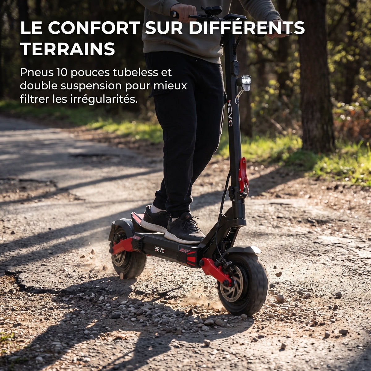 Trottinette électrique REVO Apex X2 – 2 × 1800 W – Batterie 52 V 23,4 Ah – Pneus 10″ tubeless – Double suspension – App & NFC
