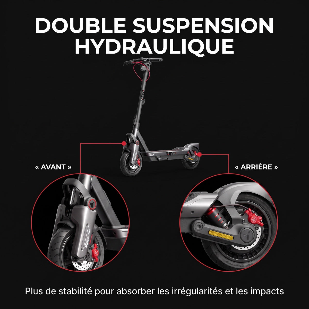 Trottinette électrique REVO Elevon 80 – 2 000 W – 25 km/h – Autonomie jusqu’à 80 km – Pneus 11″ – Écran TFT 2,4″