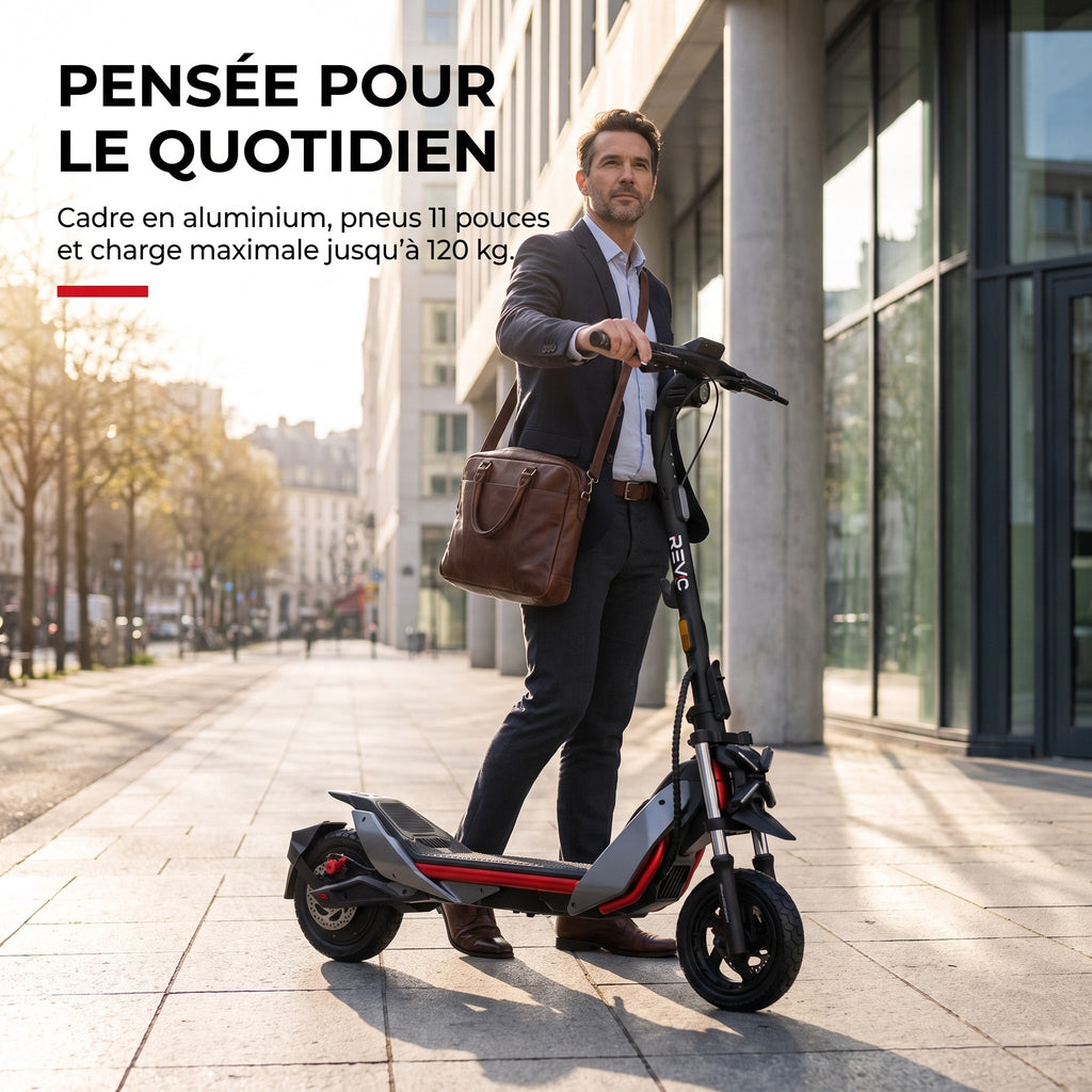Trottinette électrique REVO Vanguard 11 – 25 km/h – Pneus tout-terrain 11″ – Double suspension – Charge 120 kg
