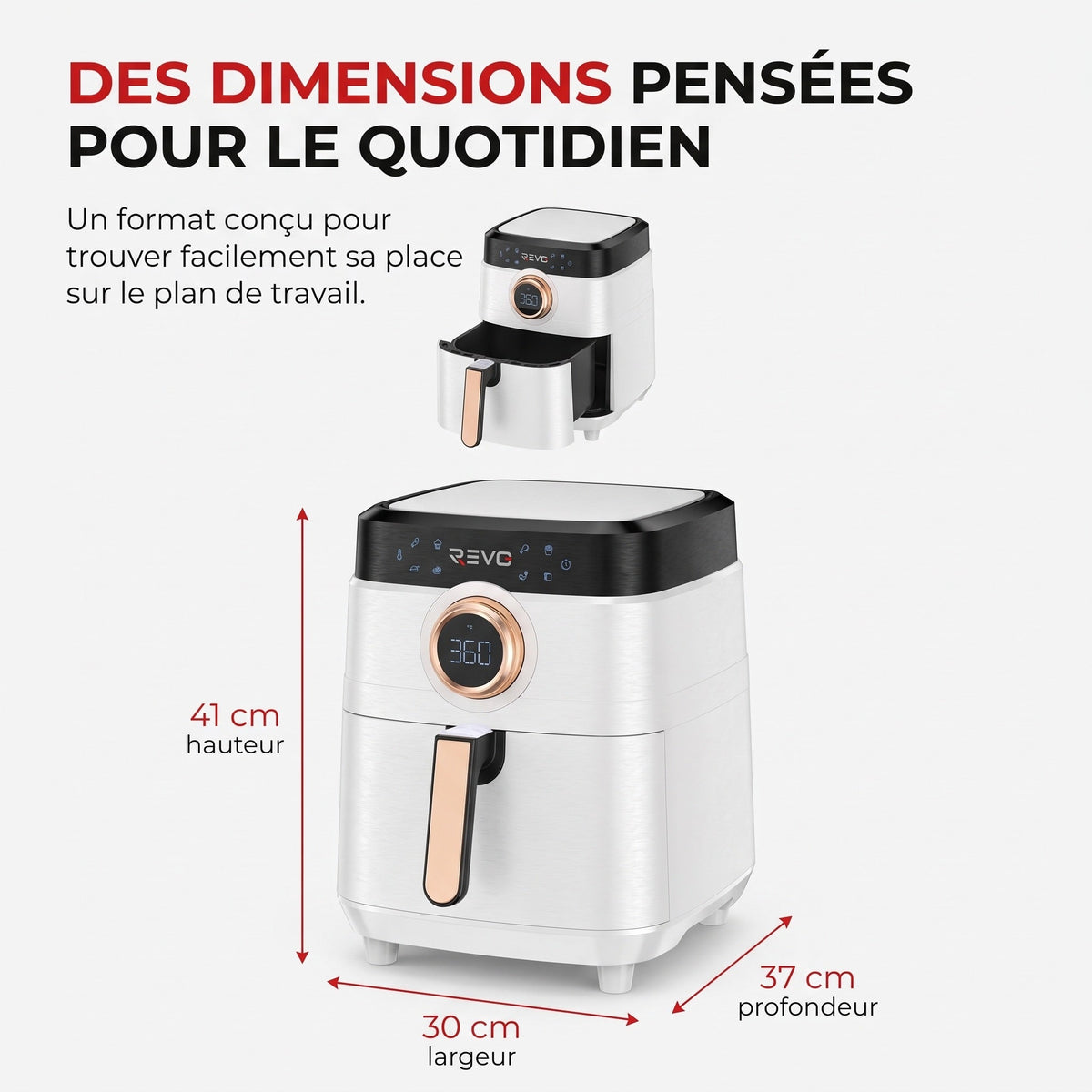Airfryer REVO Savoris 1700 – Friteuse à air 1700 W – 8 préréglages – Écran tactile – Blanc