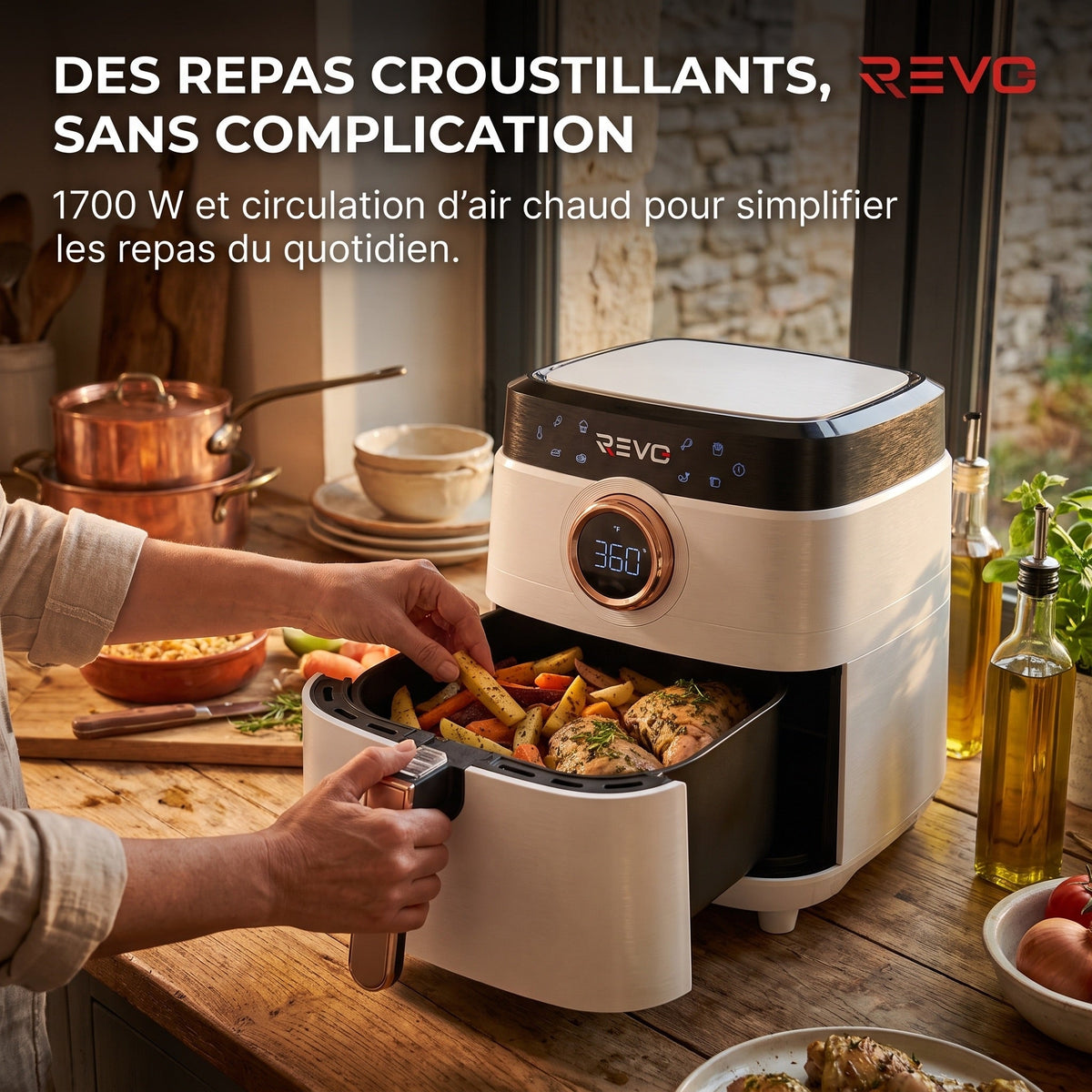 Airfryer REVO Savoris 1700 – Friteuse à air 1700 W – 8 préréglages – Écran tactile – Blanc
