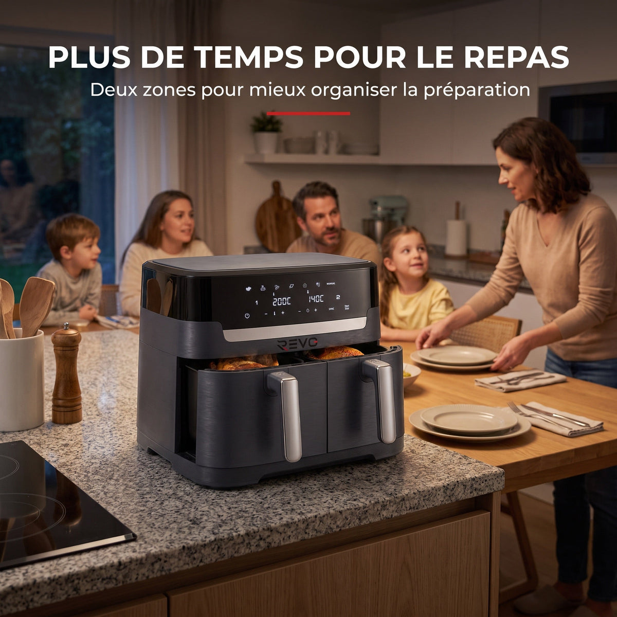 Air Fryer REVO Twinora 11 – 11 L – Double zone 6,5 L + 4,5 L – 2 700 W – 7 programmes