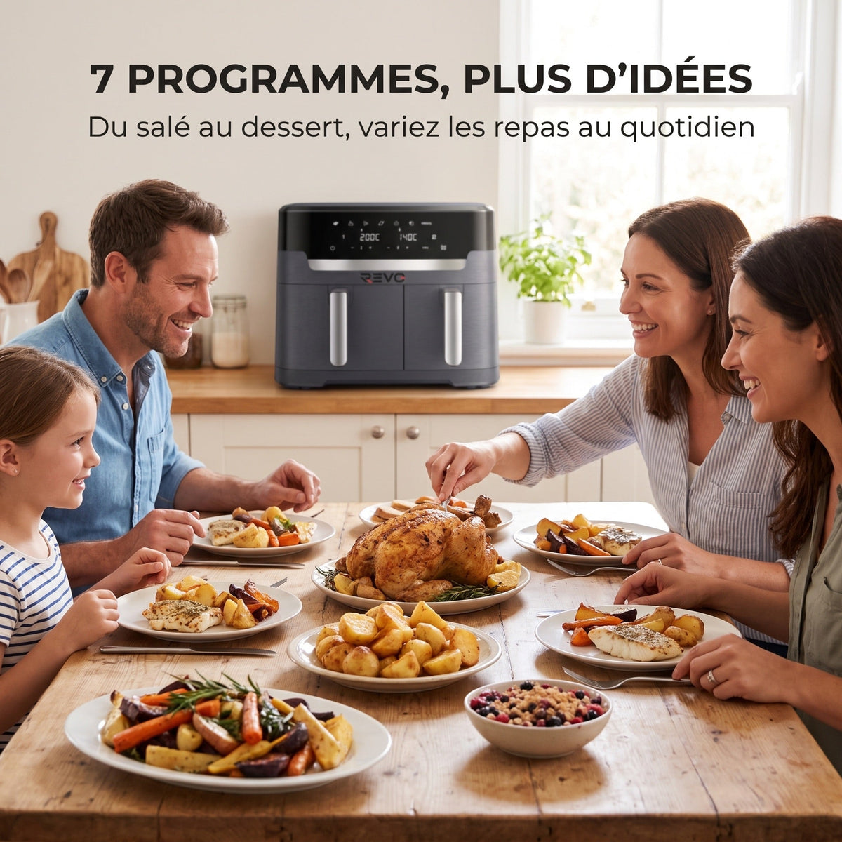 Air Fryer REVO Twinora 11 – 11 L – Double zone 6,5 L + 4,5 L – 2 700 W – 7 programmes