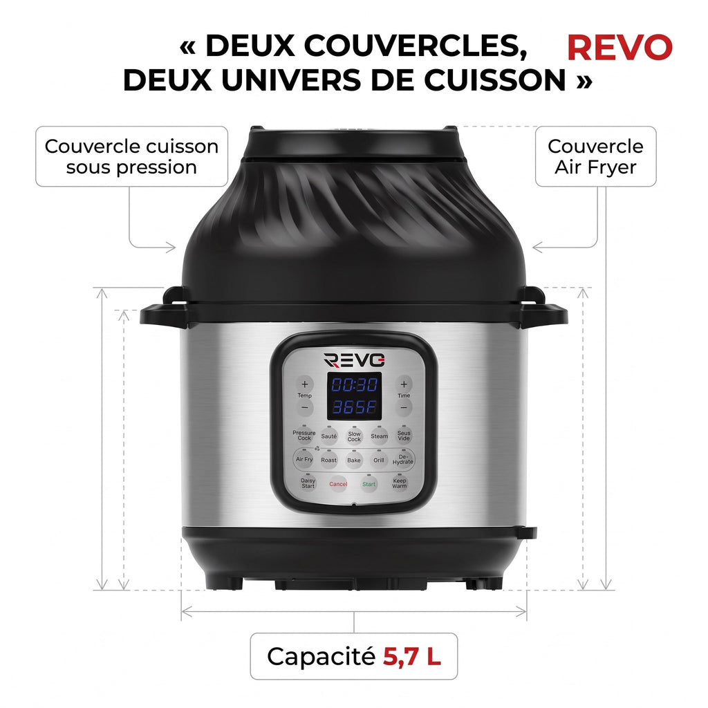 Multicuiseur et Air Fryer REVO Fusion 6 – 5,7 L – 1500 W – 11 fonctions de cuisson – Cuisson sous pression et friture à air