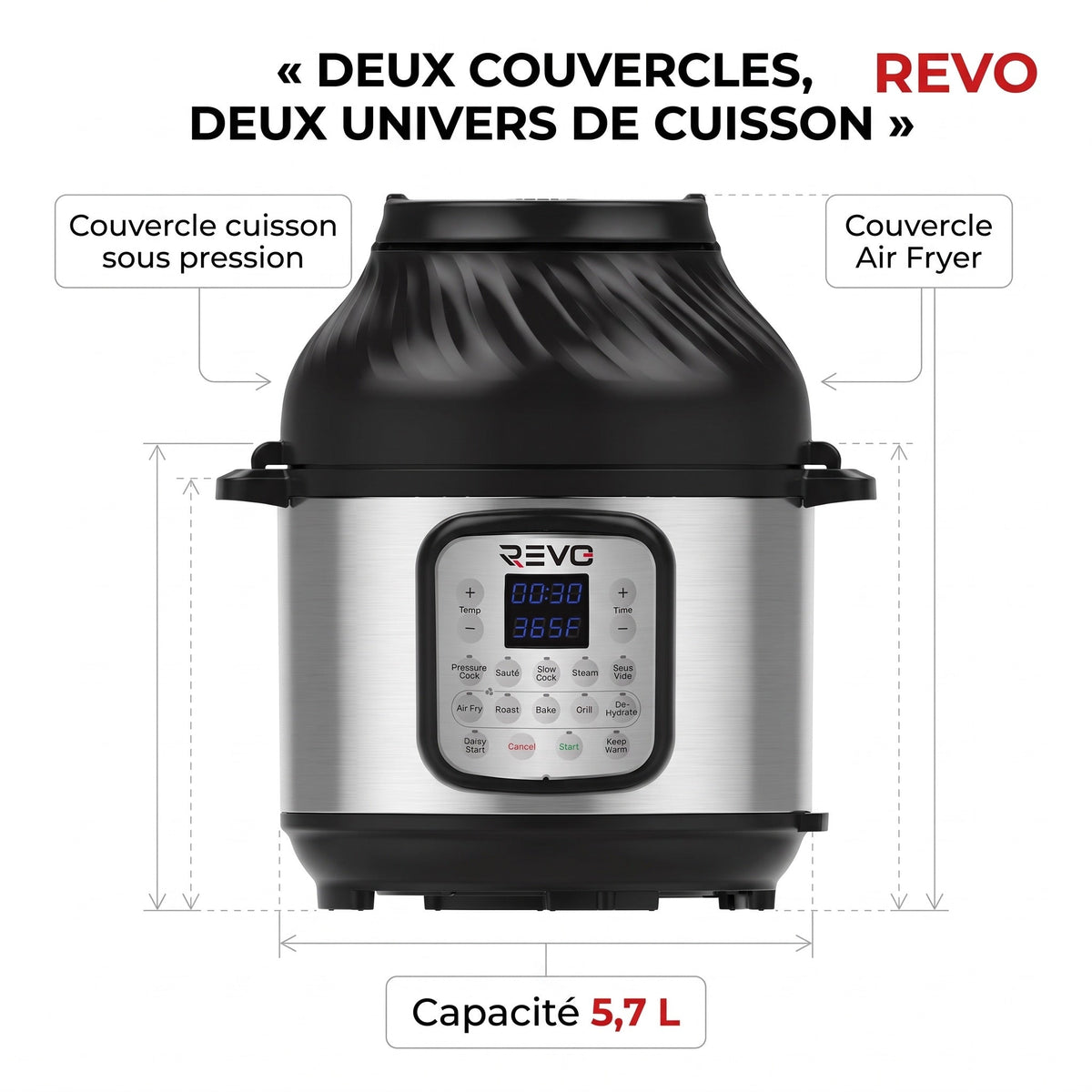 Multicuiseur et Air Fryer REVO Fusion 6 – 5,7 L – 1500 W – 11 fonctions de cuisson – Cuisson sous pression et friture à air