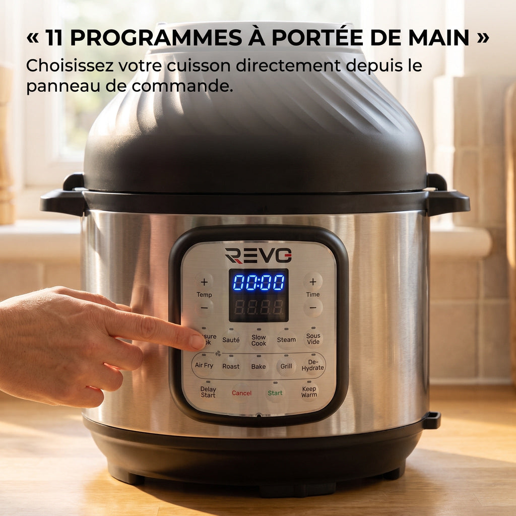 Multicuiseur et Air Fryer REVO Fusion 6 – 5,7 L – 1500 W – 11 fonctions de cuisson – Cuisson sous pression et friture à air