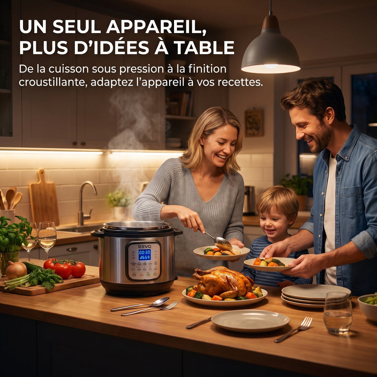 Multicuiseur et Air Fryer REVO Fusion 6 – 5,7 L – 1500 W – 11 fonctions de cuisson – Cuisson sous pression et friture à air