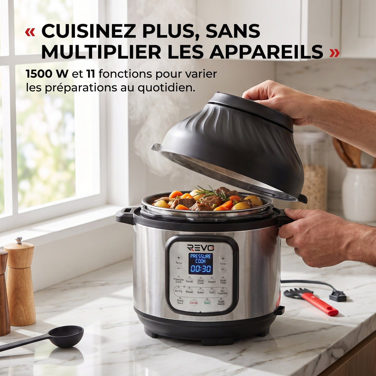 Multicuiseur et Air Fryer REVO Fusion 6 – 5,7 L – 1500 W – 11 fonctions de cuisson – Cuisson sous pression et friture à air