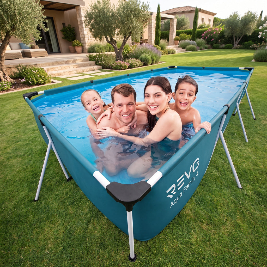 Piscine hors-sol rectangulaire REVO Aqua Family 4 – 400 × 211 × 81 cm – 5 700 L – Filtration à cartouche