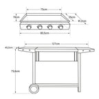 Gas griddle REVO Palma – 4 burners 8 kW with rolling cart – Enameled steel plate