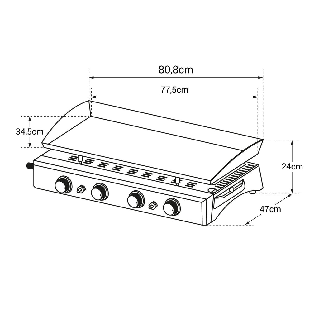 Plancha gaz REVO Valencia – 4 brûleurs 10 kW Butane/Propane avec plaque en acier émaillé
