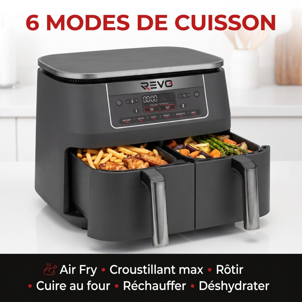Friteuse à air chaud REVO Synora 7,6 – Double zone 7,6 L – 6 modes – Cuisson synchronisée