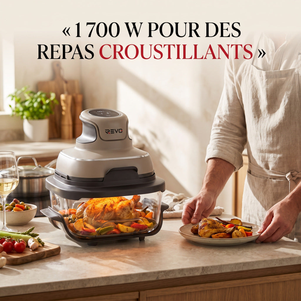 Air Fryer REVO Nomad 38 – Friteuse sans huile portable 4-en-1 – 1 700 W – Récipients en verre 3,8 L & 1,4 L