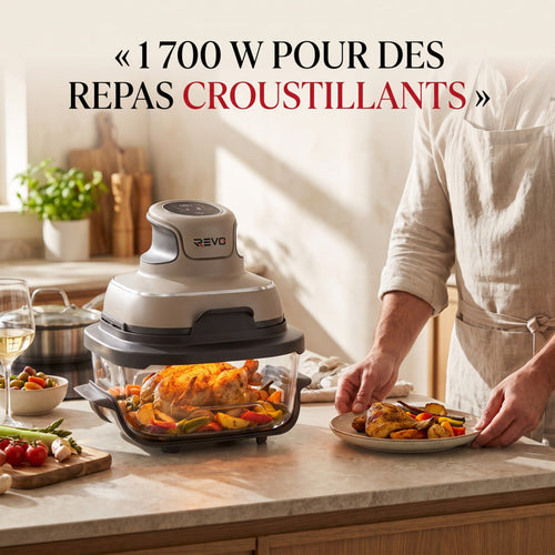 Air Fryer REVO Nomad 38 – Friteuse sans huile portable 4-en-1 – 1 700 W – Récipients en verre 3,8 L & 1,4 L