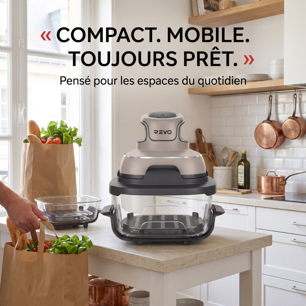 Air Fryer REVO Nomad 38 – Friteuse sans huile portable 4-en-1 – 1 700 W – Récipients en verre 3,8 L & 1,4 L